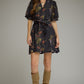 Floral short puff sleeve mini Dress - Black
