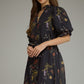 Floral short puff sleeve mini Dress - Black
