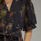 Floral short puff sleeve mini Dress - Black
