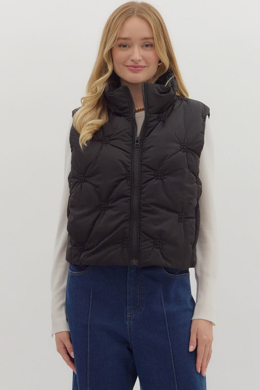 High neck quilted puffer vest
