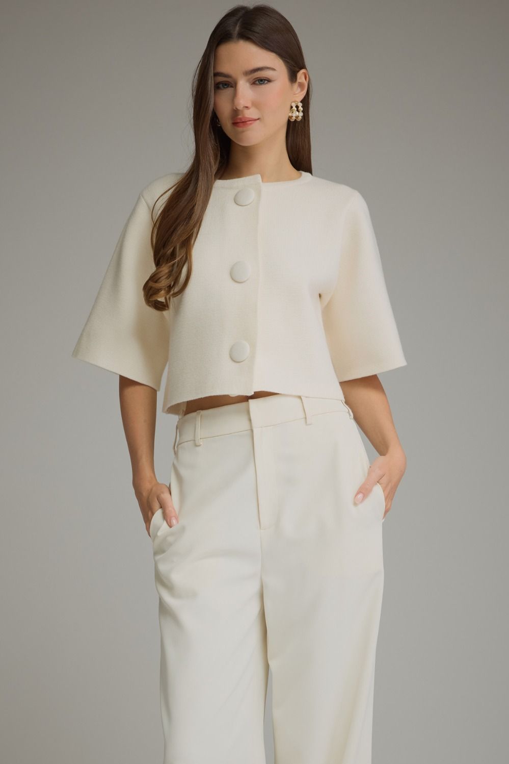 Solid Short Sleeve Sweater Jacket
