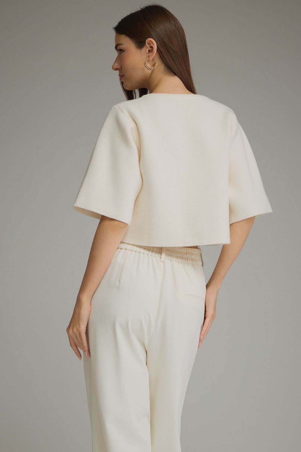 Solid Short Sleeve Sweater Jacket
