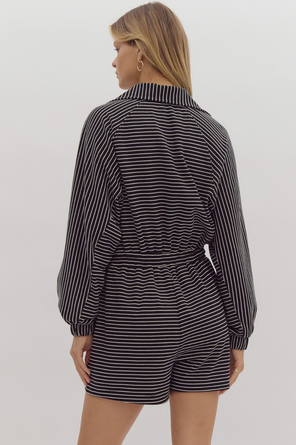 Stripe long sleeve half zip romper