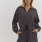 *Stripe long sleeve half zip romper
