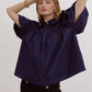 *Navy Puff Sleeve Button Down Top