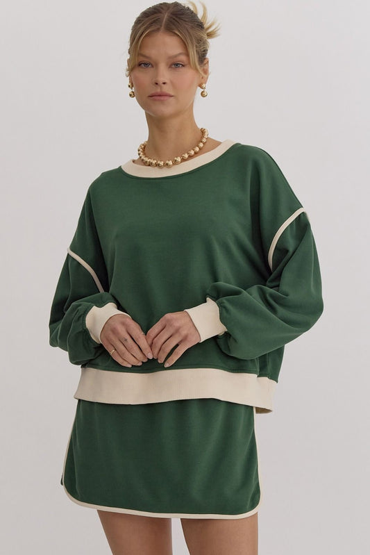 Lightweight Long Sleeve Hunter Green Top and High waisted Skort Set