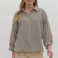 *Stripe 3/4 Sleeve Button Down Collared Top