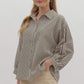 *Stripe 3/4 Sleeve Button Down Collared Top