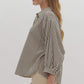 *Stripe 3/4 Sleeve Button Down Collared Top