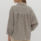 *Stripe 3/4 Sleeve Button Down Collared Top