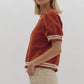 *Textured Floral Print Round Neck Puff Sleeve Top - Rust
