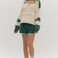 *Lightweight Long Sleeve Hunter Green Top with Cream Trim and High waisted Short Set