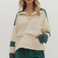 *Lightweight Long Sleeve Hunter Green Top with Cream Trim and High waisted Short Set