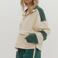 *Lightweight Long Sleeve Hunter Green Top with Cream Trim and High waisted Short Set