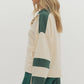 *Lightweight Long Sleeve Hunter Green Top with Cream Trim and High waisted Short Set
