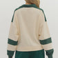 *Lightweight Long Sleeve Hunter Green Top with Cream Trim and High waisted Short Set
