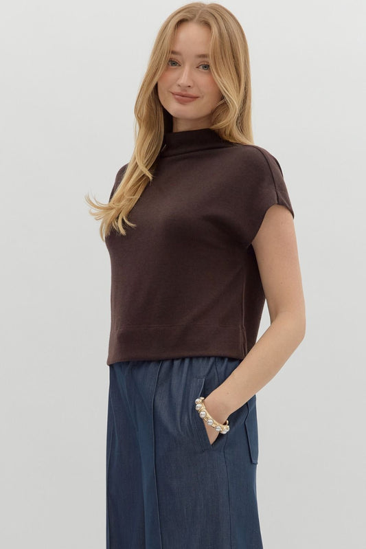 Solid knit mock neck pullover top