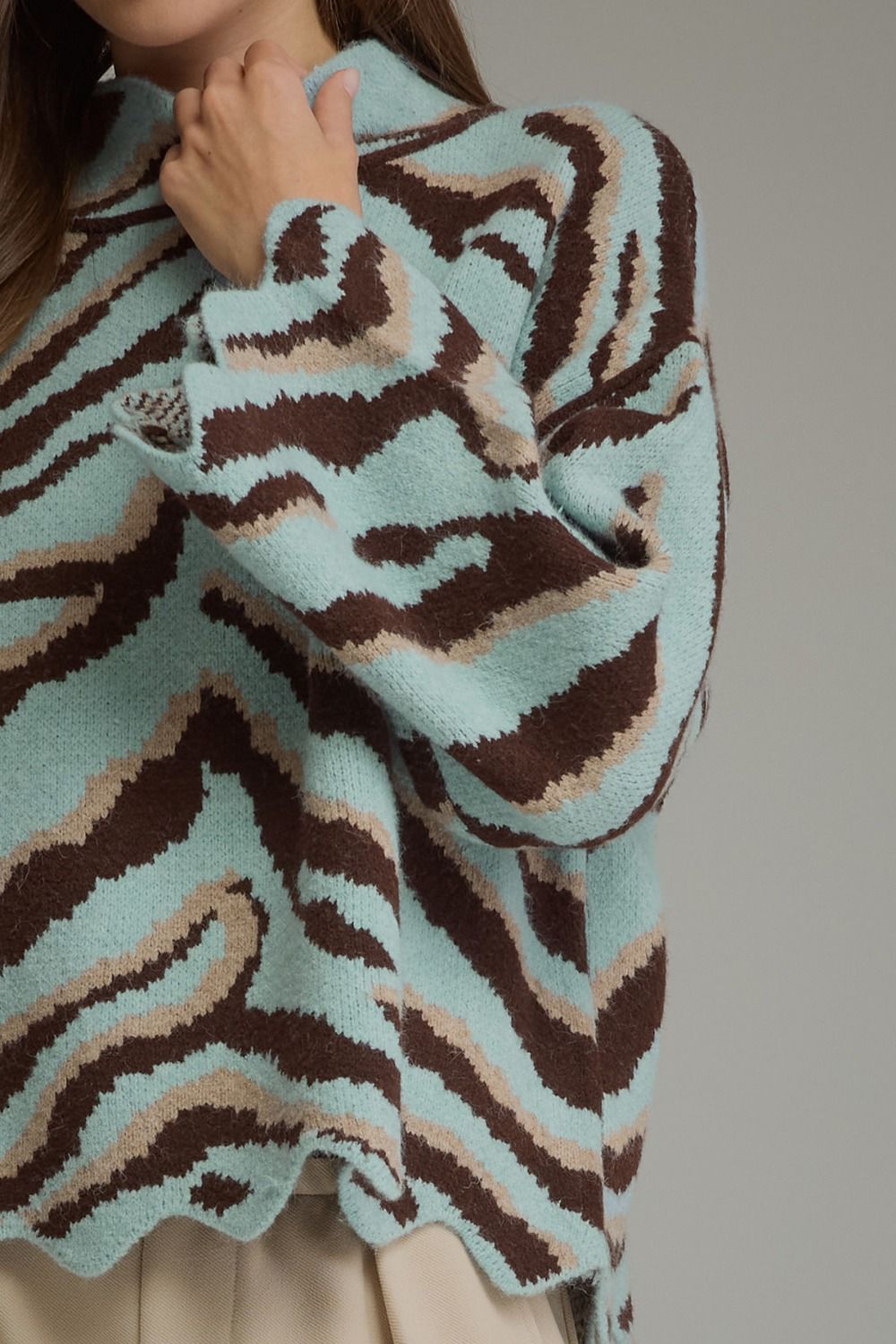 Animal print long sleeve knit top
