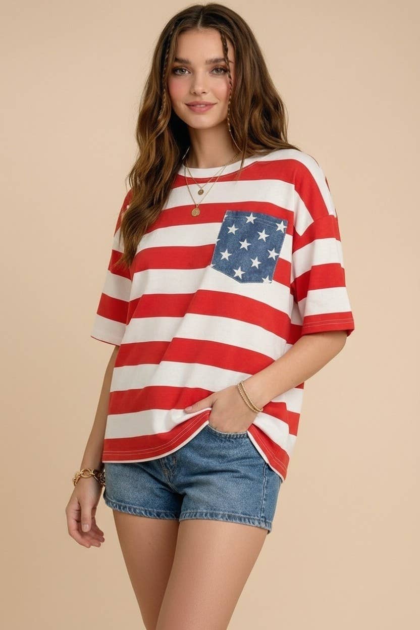 4th of July star pocket top