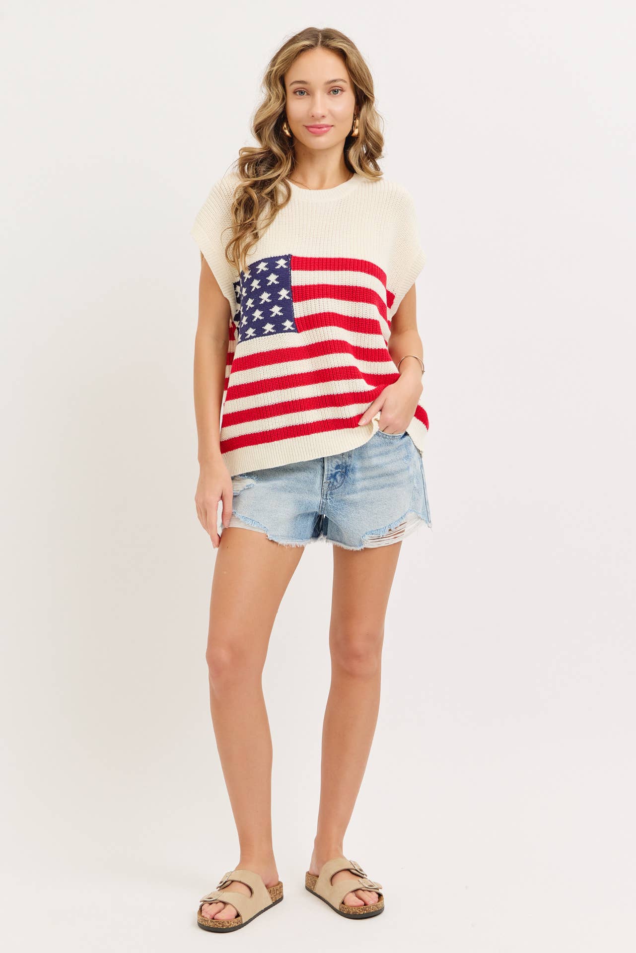 STAR AND STRIPE AMERICAN FLAG KNIT TOP