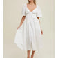 WHITE POPLIN COTTON MIDI DRESS WITH FRONT TWIST