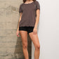 Slub Jersey Rhinestone Fringe T Shirt Top - Charcoal