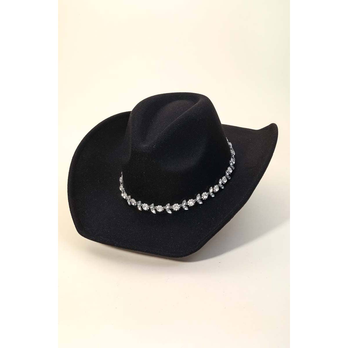 Ivory Flower Rhinestone Chain Strap Cowboy Hat