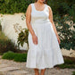 Plus Size Sleeveless Knit Tank Poplin Skirt Mixed Media Dress - White