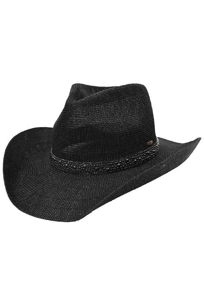 C.C Black Pearl Rhinestone Trim Cowboy Hat
