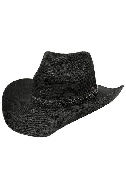 C.C Black Pearl Rhinestone Trim Cowboy Hat