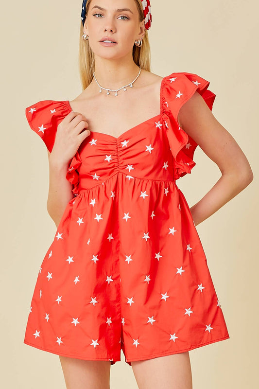 Star Embroidered Ruffle Romper