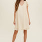 PLEATED SHIFT MINI DRESS WITH RUFFLE SLEEVE - CHAMPAGNE