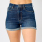 JUDY BLUE - HIGH WAIST TUMMY CONTROL DENIM SHORTS - DARK