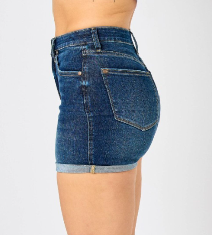 JUDY BLUE - HIGH WAIST TUMMY CONTROL DENIM SHORTS - DARK