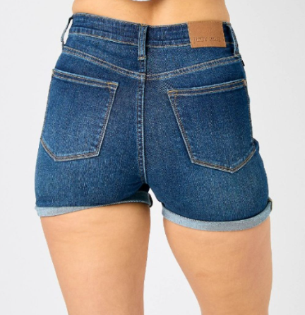 JUDY BLUE - HIGH WAIST TUMMY CONTROL DENIM SHORTS - DARK