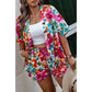 *Plus Size Floral Print Open Front Shorts Set