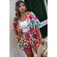 *Plus Size Floral Print Open Front Shorts Set