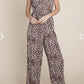 WOVEN SMOCKED BACK SLEEVELESS JUMPSUIT WITH FAUX WRAP