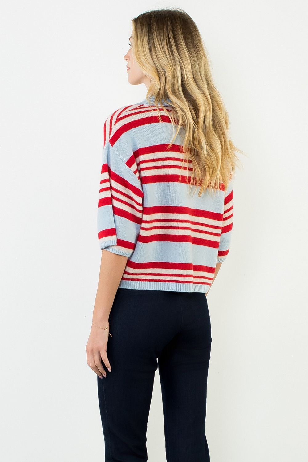 THML Striped Collared Sweater Top