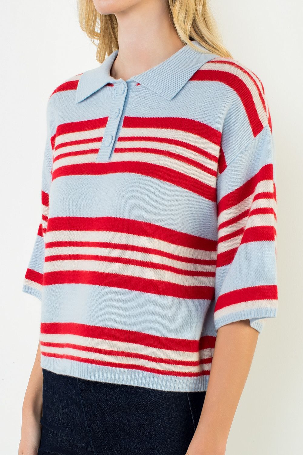 THML Striped Collared Sweater Top