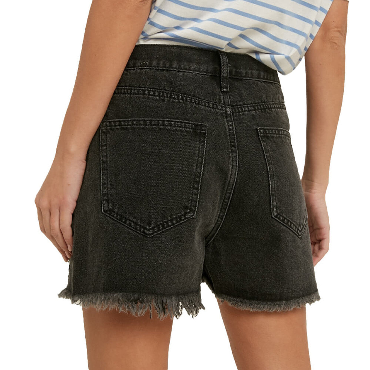 WISHLIST OVERLAP DISTRESSED BLACK DENIM SHORT